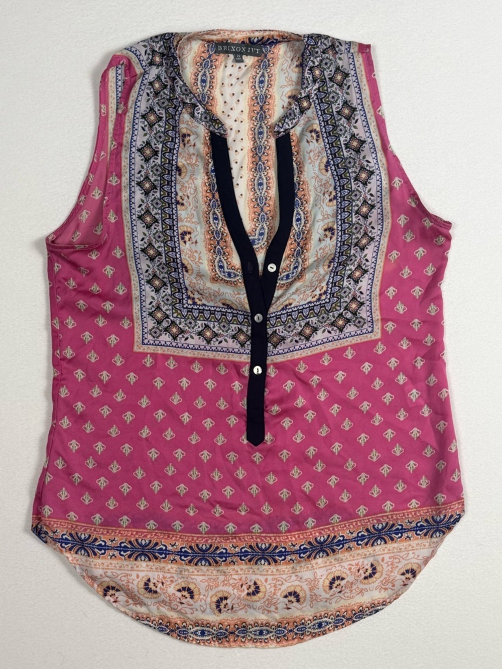 Brixon Ivy Boho Western Pink Paisley Mixed Print Blouse Size Small